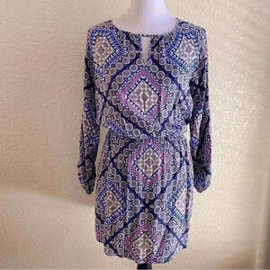 Renee C. Keyhole Above Knee Cut out Shoulder Dress Purple Blue Black Lined: L
